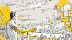 Navigateur calme à main humaine et main circuit, gouverne un navire aux voiles fenêtres sur mer de code