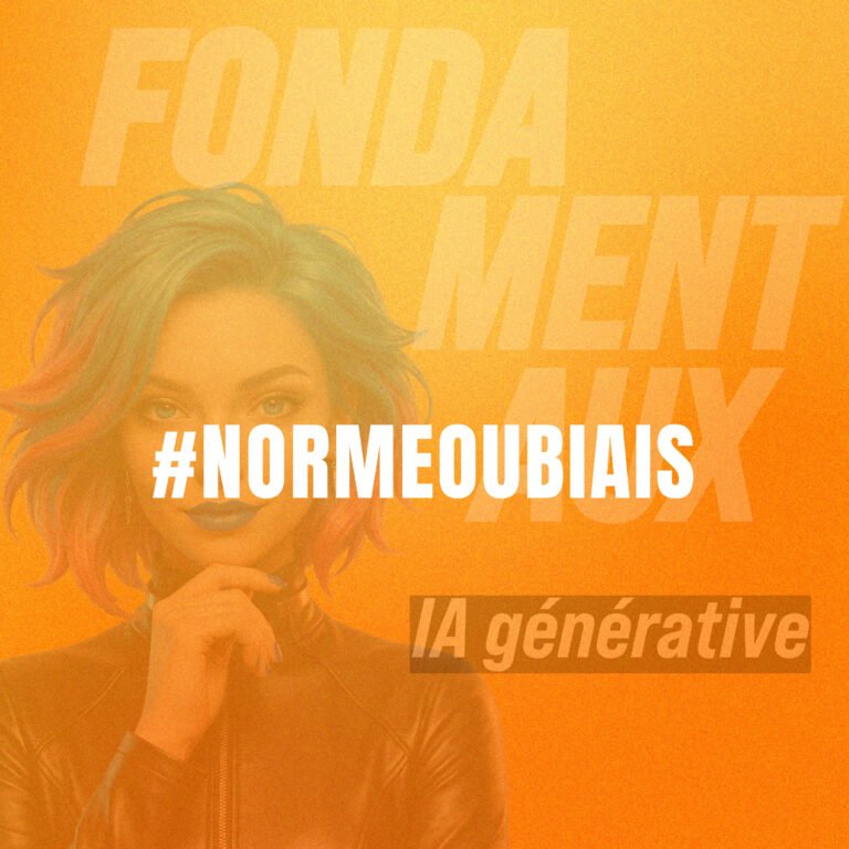 Illustration pédagogique montrant des visages générés par IA autour de la question de qui paraît normal, pour expliquer comment l’algorithme apprend des fréquences et fabrique un profil type de dirigeant ou client idéal